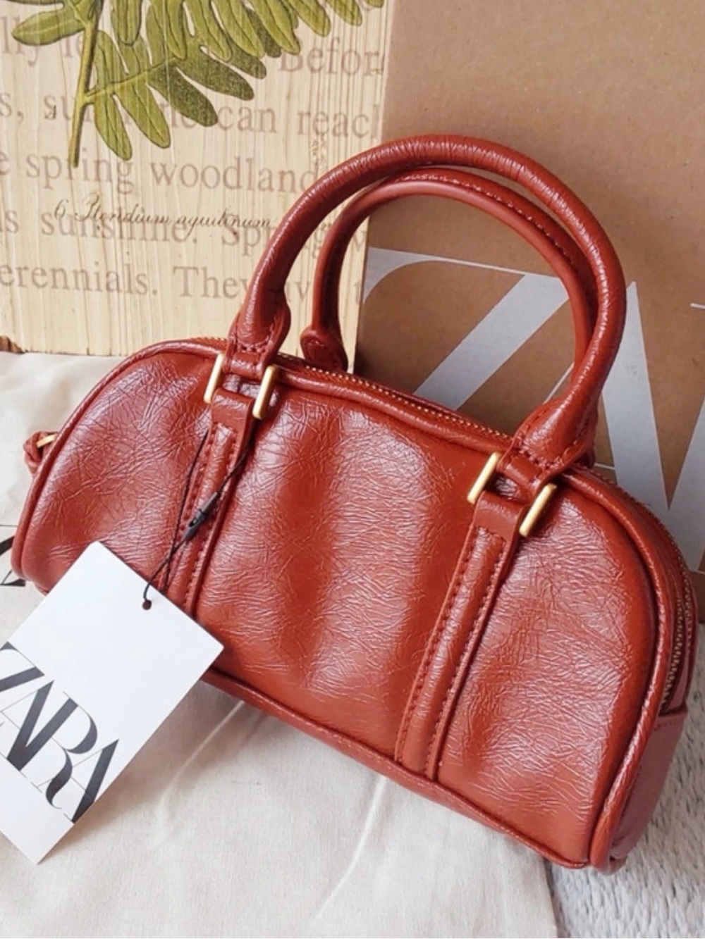 Zara Burnt Orange Faux Leather Mini Satchel